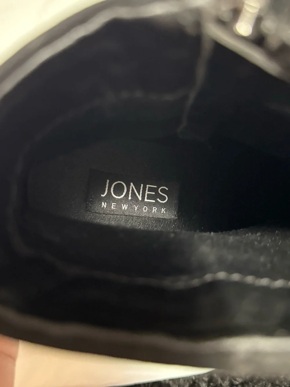 Jones New York Black Suede Pointed Toe Ankle Booties with Stud Trim